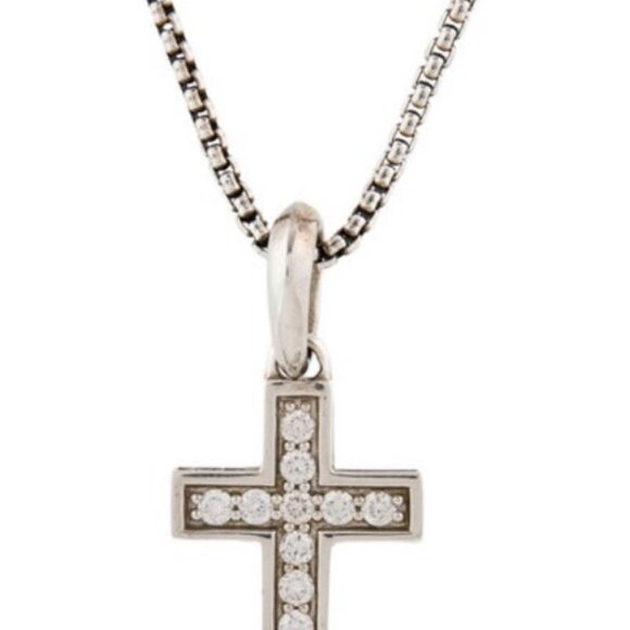 DAVID YURMAN DIAMOND 0.78CTW PAVÉ STERLING SILVER 925 CROSS PENDANT NECKLACE - Picture 2 of 12